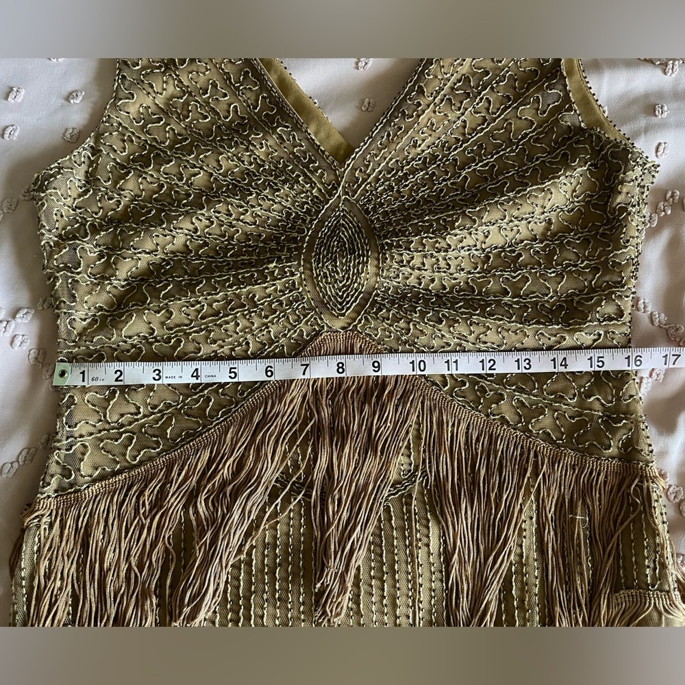 1920s Style Antique Gold Beaded Renee Fringe Cocktail Dress - Picture 7 of 10